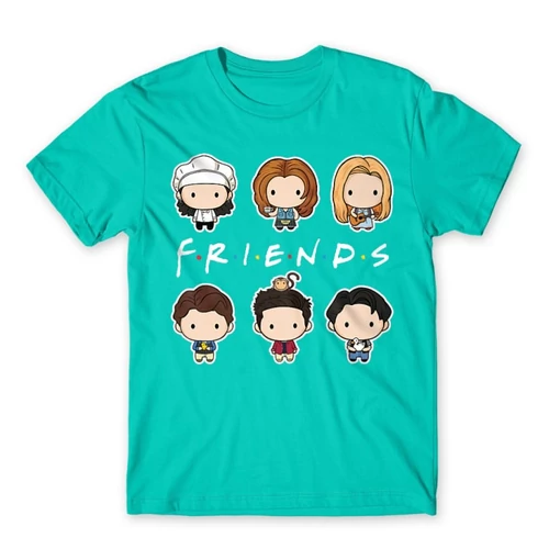 Türkiz Jóbarátok férfi rövid ujjú póló - Friends chibi group