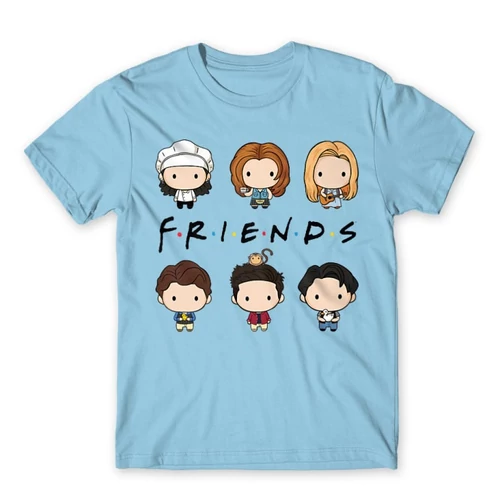 Világoskék Jóbarátok férfi rövid ujjú póló - Friends chibi group