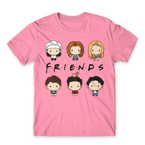 Világos rózsaszín Jóbarátok férfi rövid ujjú póló - Friends chibi group