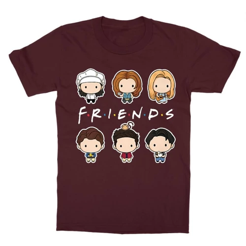 Bordó Jóbarátok gyerek rövid ujjú póló - Friends chibi group