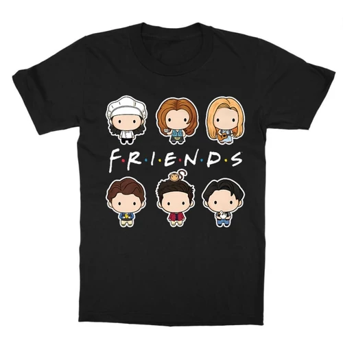 Fekete Jóbarátok gyerek rövid ujjú póló - Friends chibi group