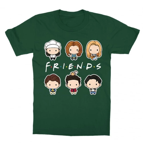 Sötétzöld Jóbarátok gyerek rövid ujjú póló - Friends chibi group