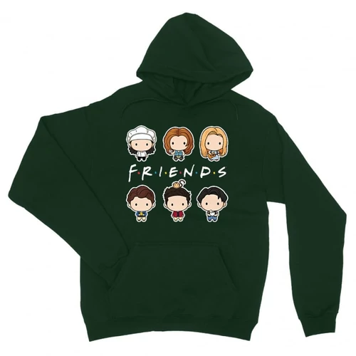 Sötétzöld Jóbarátok kapucnis pulóver - Friends chibi group