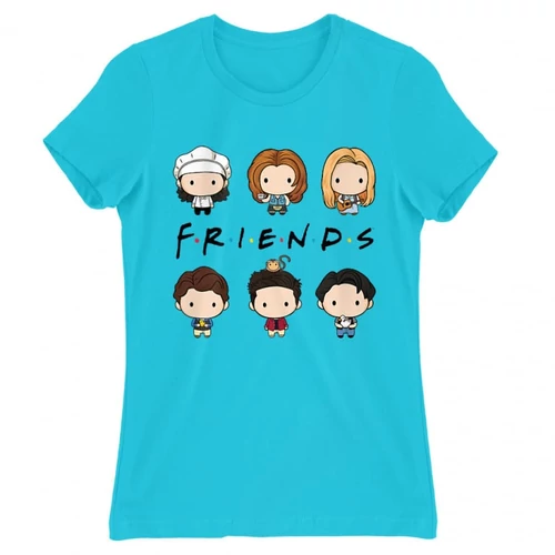Atollkék Jóbarátok női rövid ujjú póló - Friends chibi group