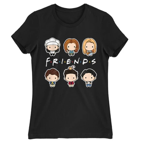 Fekete Jóbarátok női rövid ujjú póló - Friends chibi group