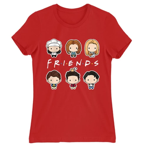 Piros Jóbarátok női rövid ujjú póló - Friends chibi group