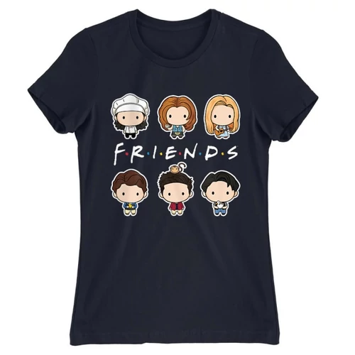 Sötétkék Jóbarátok női rövid ujjú póló - Friends chibi group