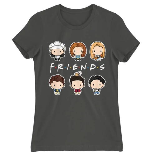 Sötétszürke Jóbarátok női rövid ujjú póló - Friends chibi group