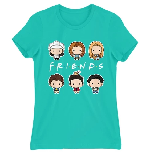 Türkiz Jóbarátok női rövid ujjú póló - Friends chibi group