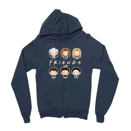 Sötétkék Jóbarátok zipzáros pulóver - Friends chibi group
