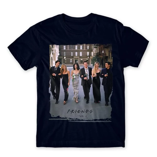 Sötétkék Jóbarátok férfi rövid ujjú póló - Friends Poster