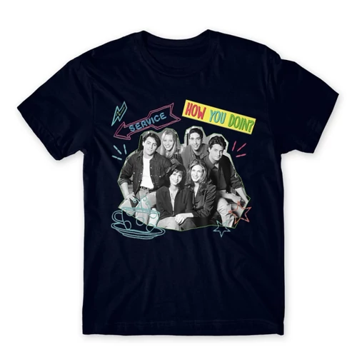 Sötétkék Jóbarátok férfi rövid ujjú póló - How you doin? - Team