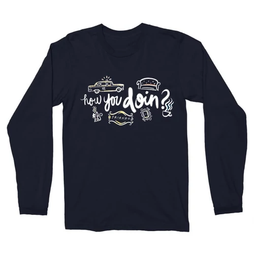 Sötétkék Jóbarátok férfi hosszú ujjú póló - How you doin?
