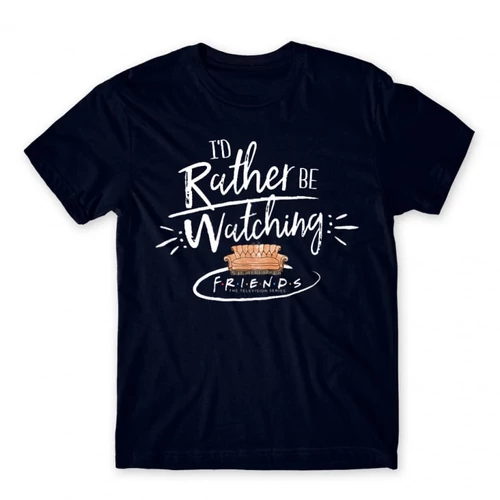 Sötétkék Jóbarátok férfi rövid ujjú póló - I' d rather be watching friends