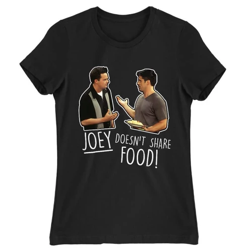 Fekete Jóbarátok női rövid ujjú póló - Joey doesn't share food