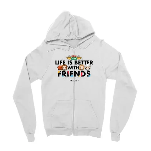 Fehér Jóbarátok zipzáros pulóver - Life is better with friends