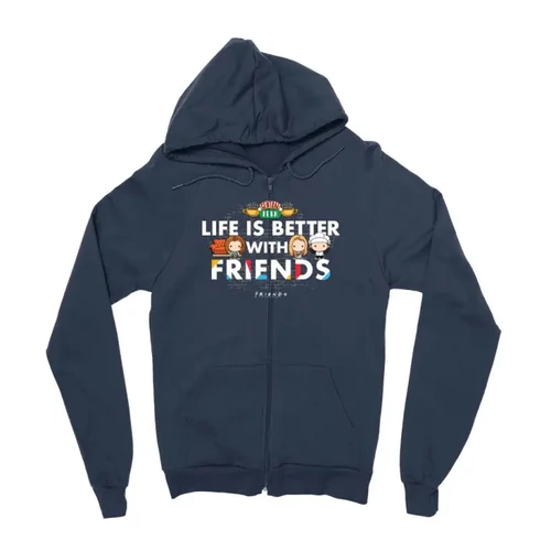 Sötétkék Jóbarátok zipzáros pulóver - Life is better with friends
