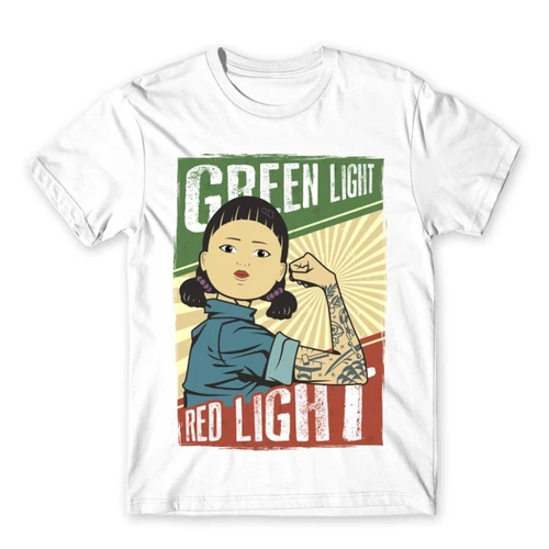 Fehér Nyerd meg az életed férfi rövid ujjú póló - Green light, Red light