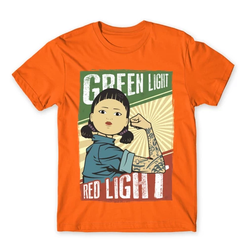 Narancs Nyerd meg az életed férfi rövid ujjú póló - Green light, Red light