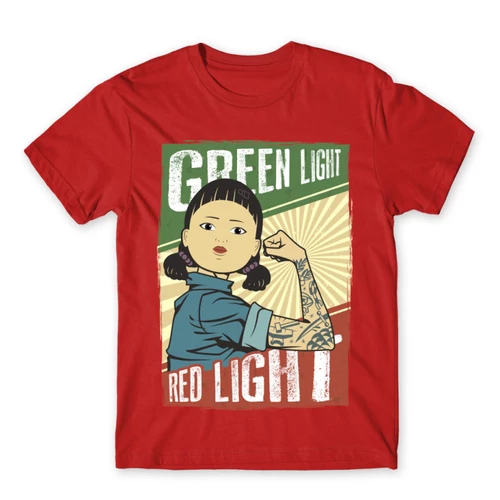 Piros Nyerd meg az életed férfi rövid ujjú póló - Green light, Red light