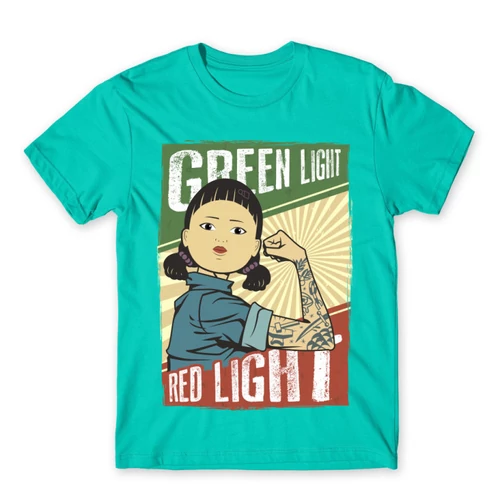 Türkiz Nyerd meg az életed férfi rövid ujjú póló - Green light, Red light