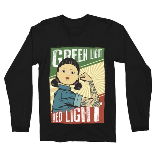 Fekete Nyerd meg az életed férfi hosszú ujjú póló - Green light, Red light