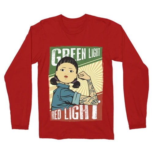 Piros Nyerd meg az életed férfi hosszú ujjú póló - Green light, Red light