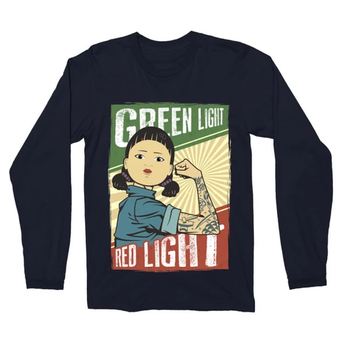 Sötétkék Nyerd meg az életed férfi hosszú ujjú póló - Green light, Red light