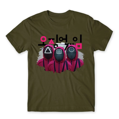 Khaki Nyerd meg az életed férfi rövid ujjú póló - Squid Game guard