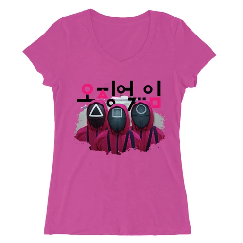 Pink Nyerd meg az életed női V-nyakú póló - Squid Game guard