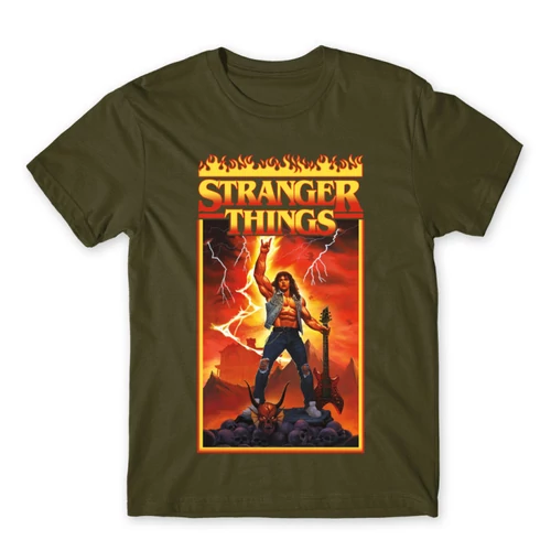 Khaki Stranger Things férfi rövid ujjú póló - Eddie Munson Poster