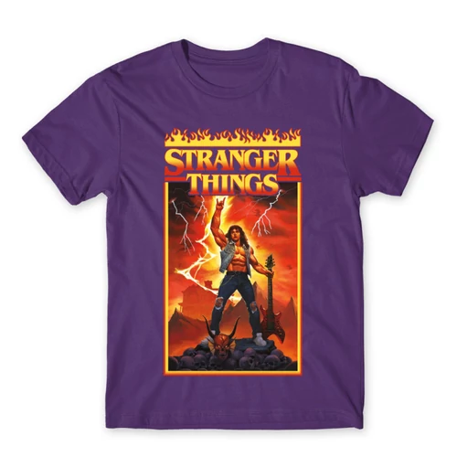 Sötétlila Stranger Things férfi rövid ujjú póló - Eddie Munson Poster