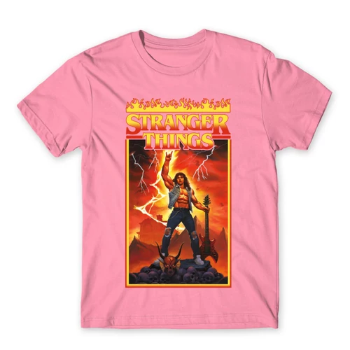 Világos rózsaszín Stranger Things férfi rövid ujjú póló - Eddie Munson Poster