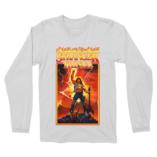 Fehér Stranger Things férfi hosszú ujjú póló - Eddie Munson Poster