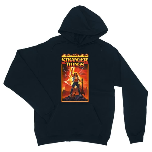 Sötétkék Stranger Things unisex kapucnis pulóver - Eddie Munson Poster