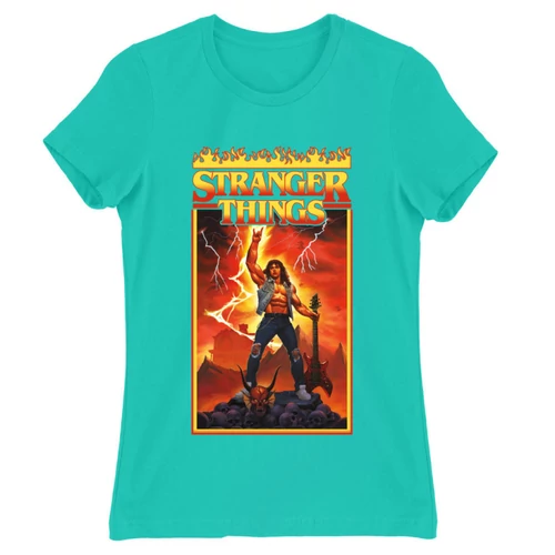 Türkiz Stranger Things női rövid ujjú póló - Eddie Munson Poster