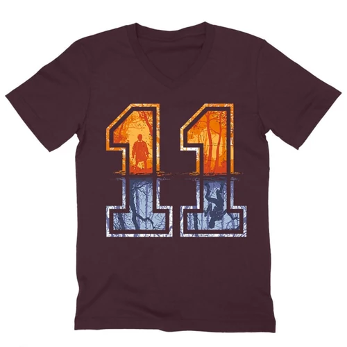 Bordó Stranger Things férfi V-nyakú póló - Eleven Numbers