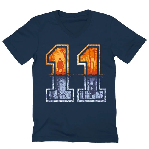 Sötétkék Stranger Things férfi V-nyakú póló - Eleven Numbers