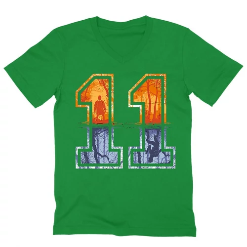 Zöld Stranger Things férfi V-nyakú póló - Eleven Numbers