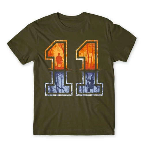 Khaki Stranger Things férfi rövid ujjú póló - Eleven Numbers