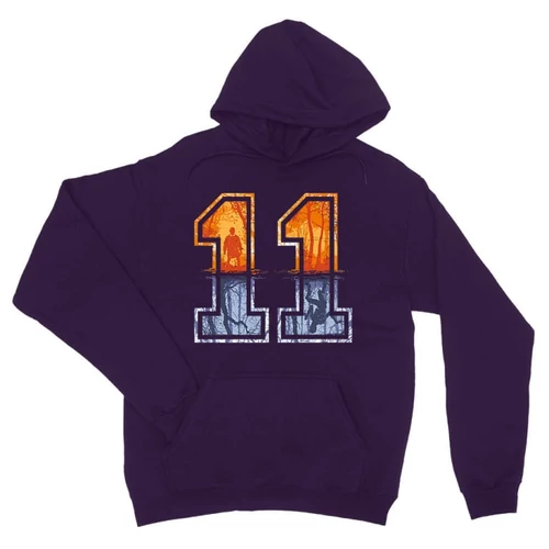 Sötétlila Stranger Things unisex kapucnis pulóver - Eleven Numbers
