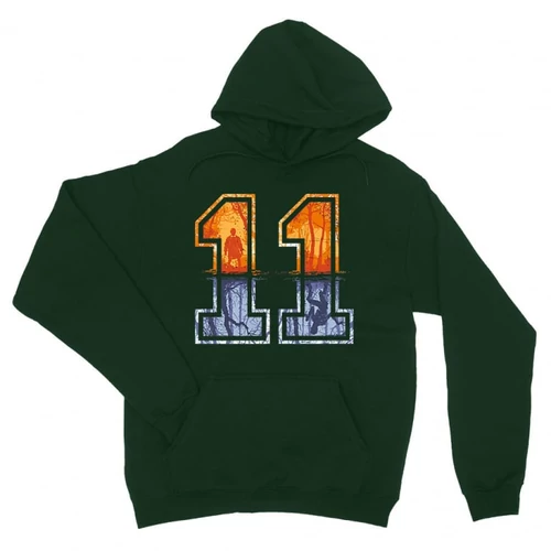 Sötétzöld Stranger Things unisex kapucnis pulóver - Eleven Numbers