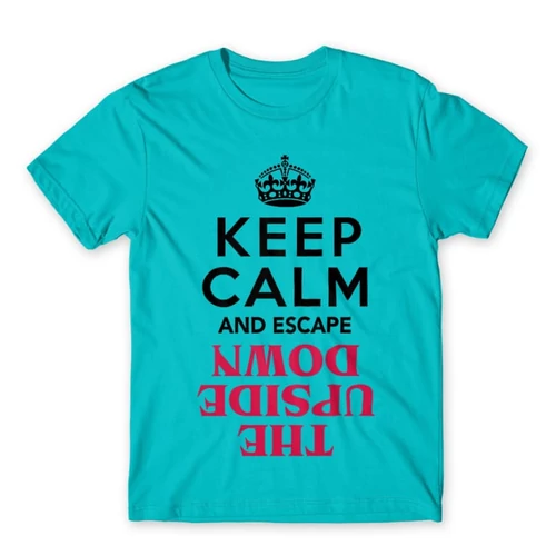 Atollkék Stranger Things férfi rövid ujjú póló - Keep Calm Upside Down