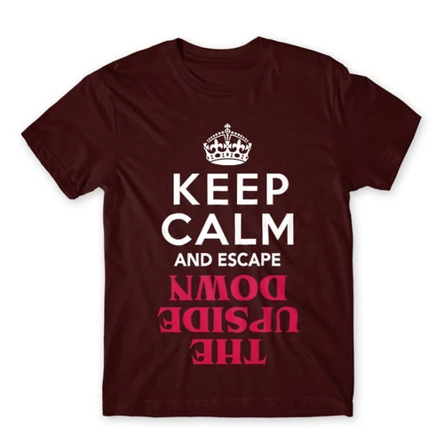 Bordó Stranger Things férfi rövid ujjú póló - Keep Calm Upside Down