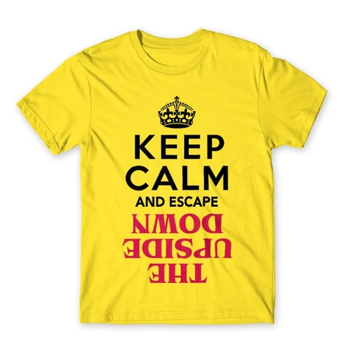 Citromsárga Stranger Things férfi rövid ujjú póló - Keep Calm Upside Down