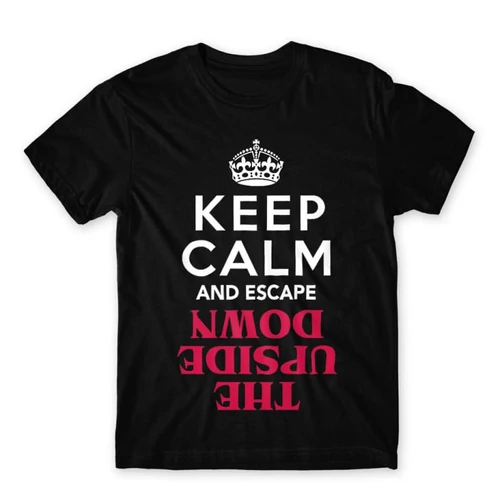 Fekete Stranger Things férfi rövid ujjú póló - Keep Calm Upside Down