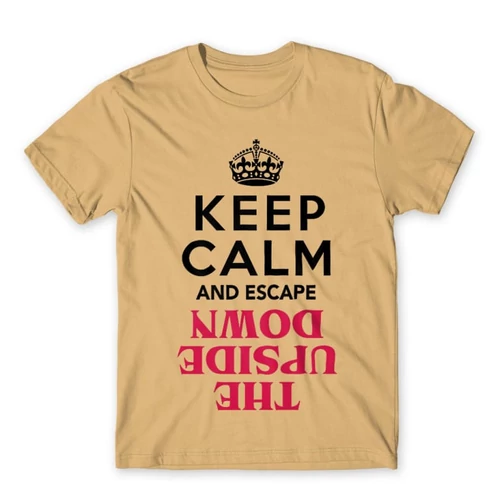 Homok Stranger Things férfi rövid ujjú póló - Keep Calm Upside Down