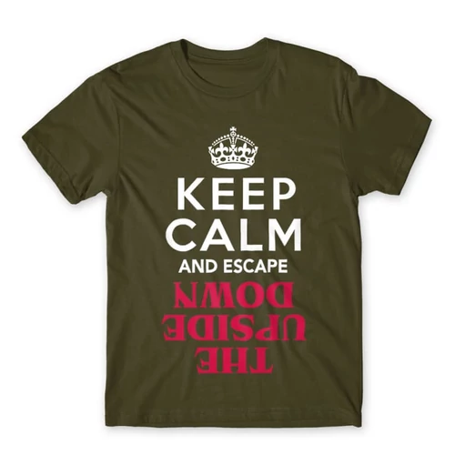 Khaki Stranger Things férfi rövid ujjú póló - Keep Calm Upside Down