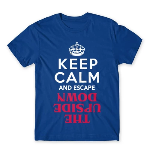 Királykék Stranger Things férfi rövid ujjú póló - Keep Calm Upside Down