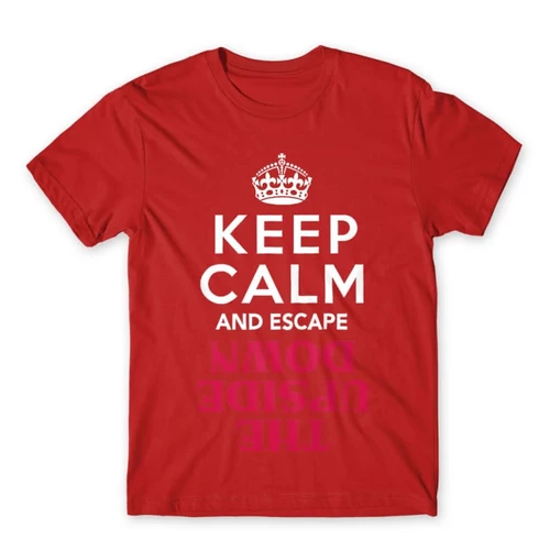 Piros Stranger Things férfi rövid ujjú póló - Keep Calm Upside Down